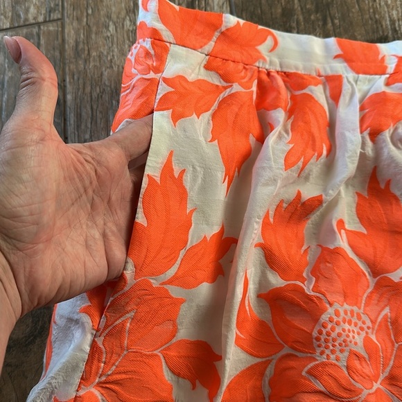 J. Crew Floral Flounce Pleated A-Line Knee-Length Skirt Preppy Neon Orange 6 - Picture 2 of 5